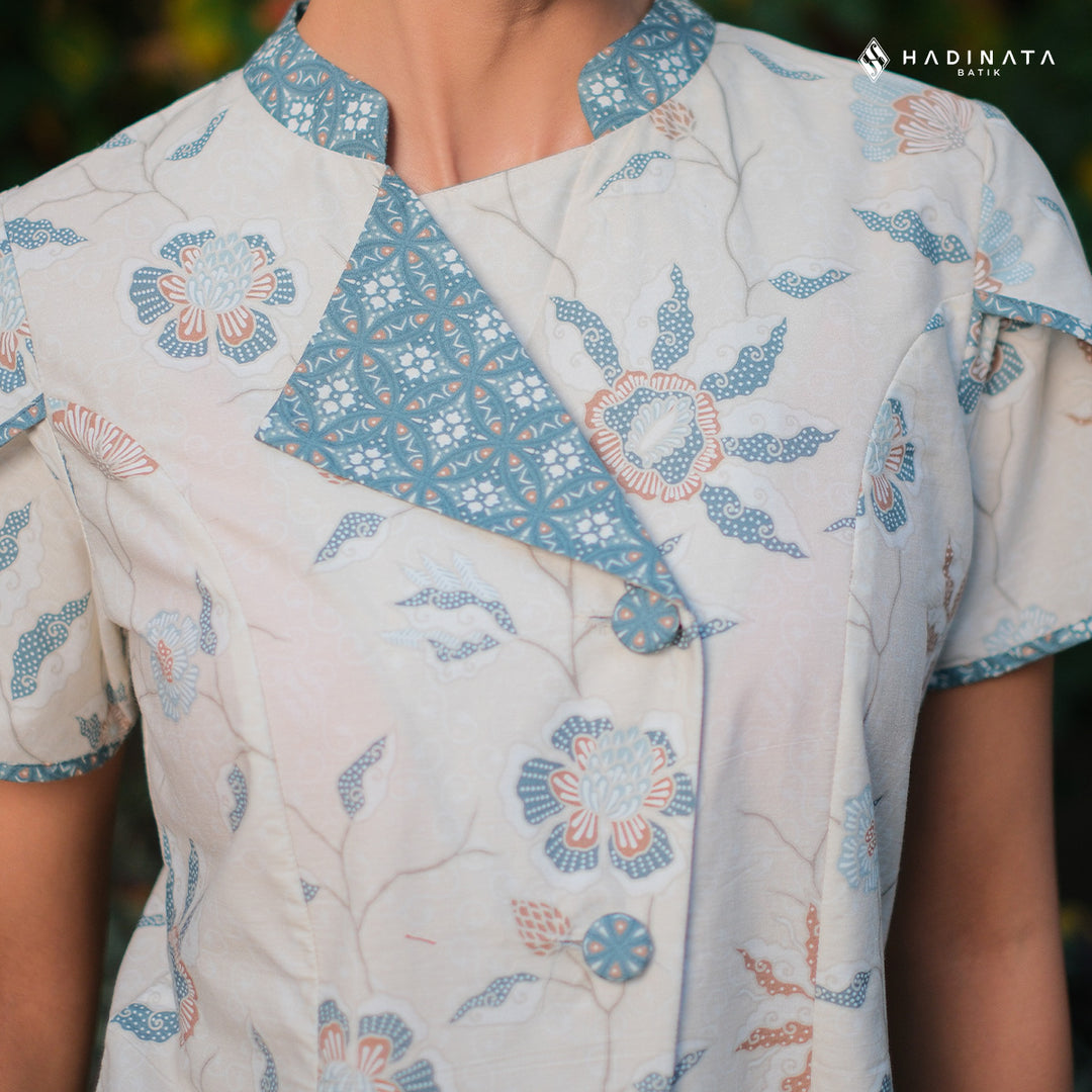 Hadinata Batik Premium Blouse Batik Wanita Lengan Pendek Superfine Sherenia Cream