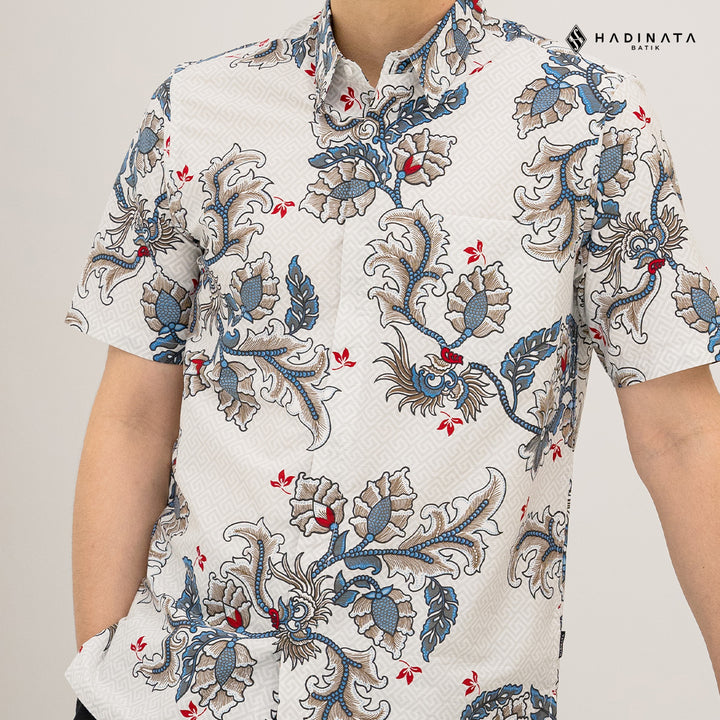 Hadinata Batik Premium Kemeja Batik Pria Lengan Pendek Superfine Gracika White