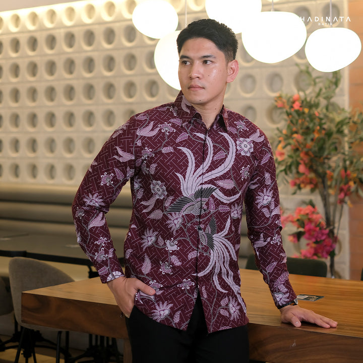 Hadinata Batik Premium Kemeja Batik Pria Lengan Panjang Superfine Furing Klarsa Maroon