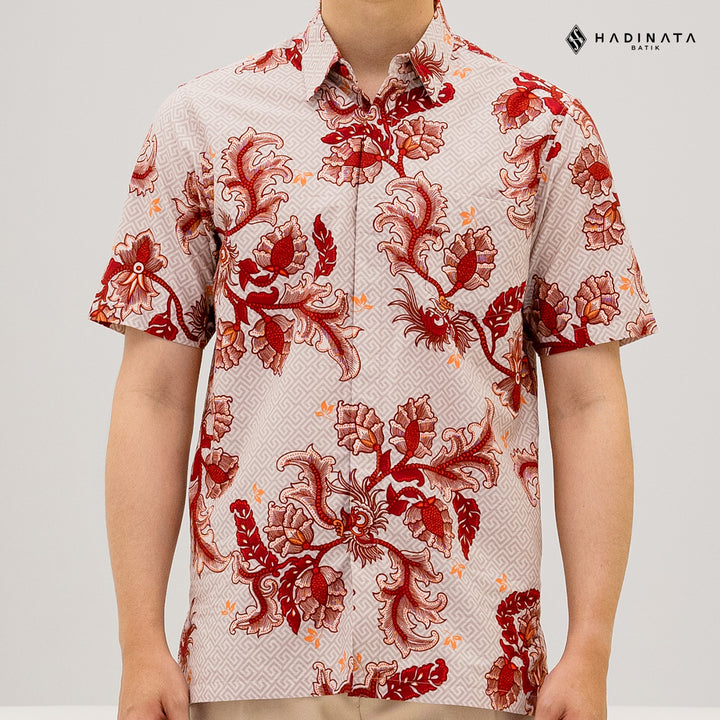 Hadinata Batik Premium Kemeja Batik Pria Lengan Pendek Superfine Gracika Red