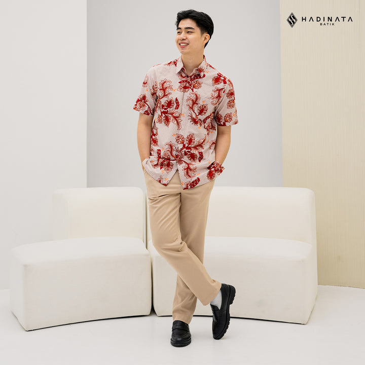 Hadinata Batik Premium Kemeja Batik Pria Lengan Pendek Superfine Gracika Red