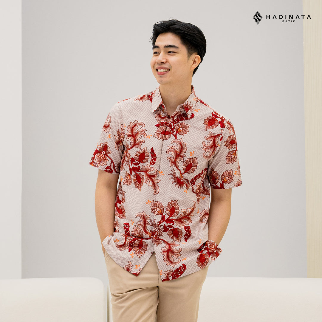 Hadinata Batik Premium Kemeja Batik Pria Lengan Pendek Superfine Gracika Red