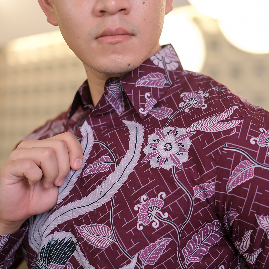 Hadinata Batik Premium Kemeja Batik Pria Lengan Panjang Superfine Furing Klarsa Maroon