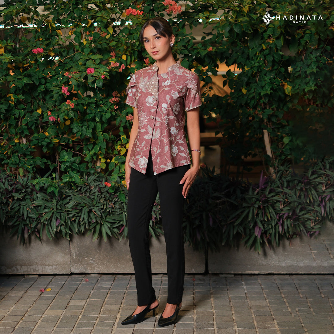 Hadinata Batik Premium Blouse Batik Wanita Lengan Pendek Superfine Sherenia Maroon