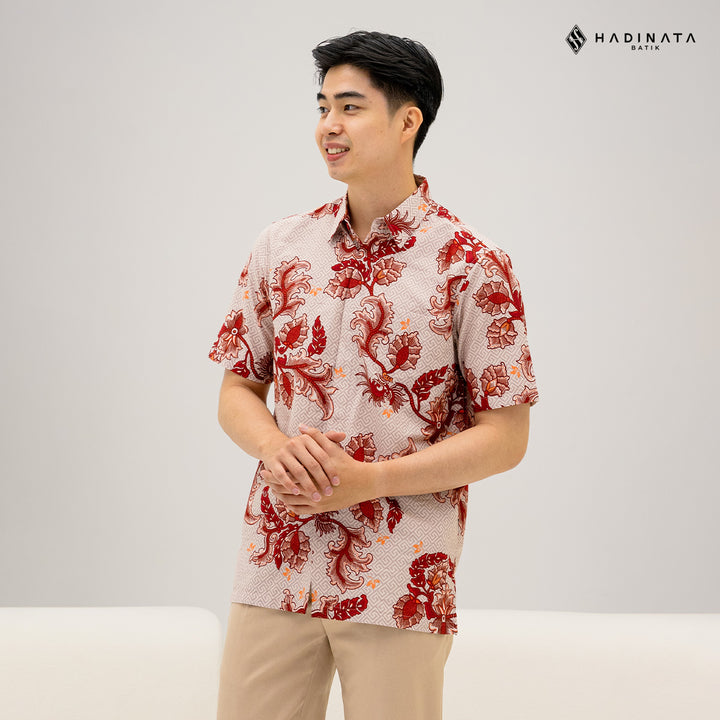 Hadinata Batik Premium Kemeja Batik Pria Lengan Pendek Superfine Gracika Red