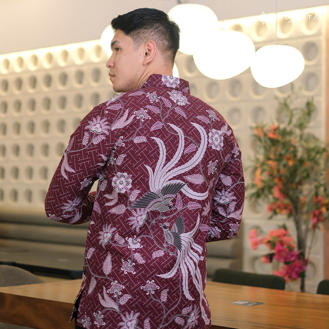 Hadinata Batik Premium Kemeja Batik Pria Lengan Panjang Superfine Furing Klarsa Maroon
