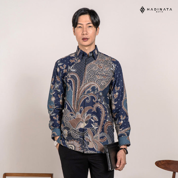 Hadinata Embroidery Batik Kemeja Panjang Omkara Navy