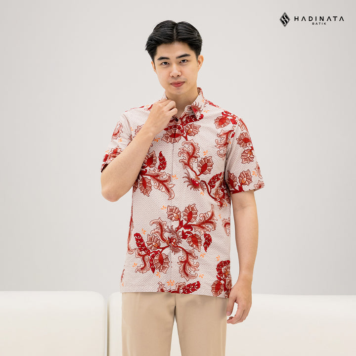Hadinata Batik Premium Kemeja Batik Pria Lengan Pendek Superfine Gracika Red