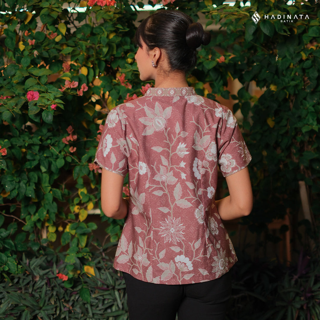 Hadinata Batik Premium Blouse Batik Wanita Lengan Pendek Superfine Sherenia Maroon