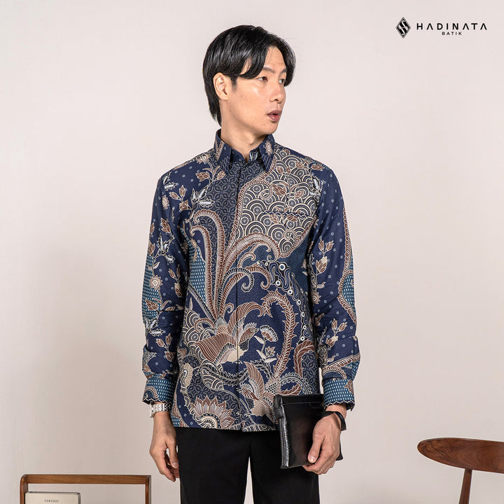 Hadinata Embroidery Batik Kemeja Panjang Omkara Navy