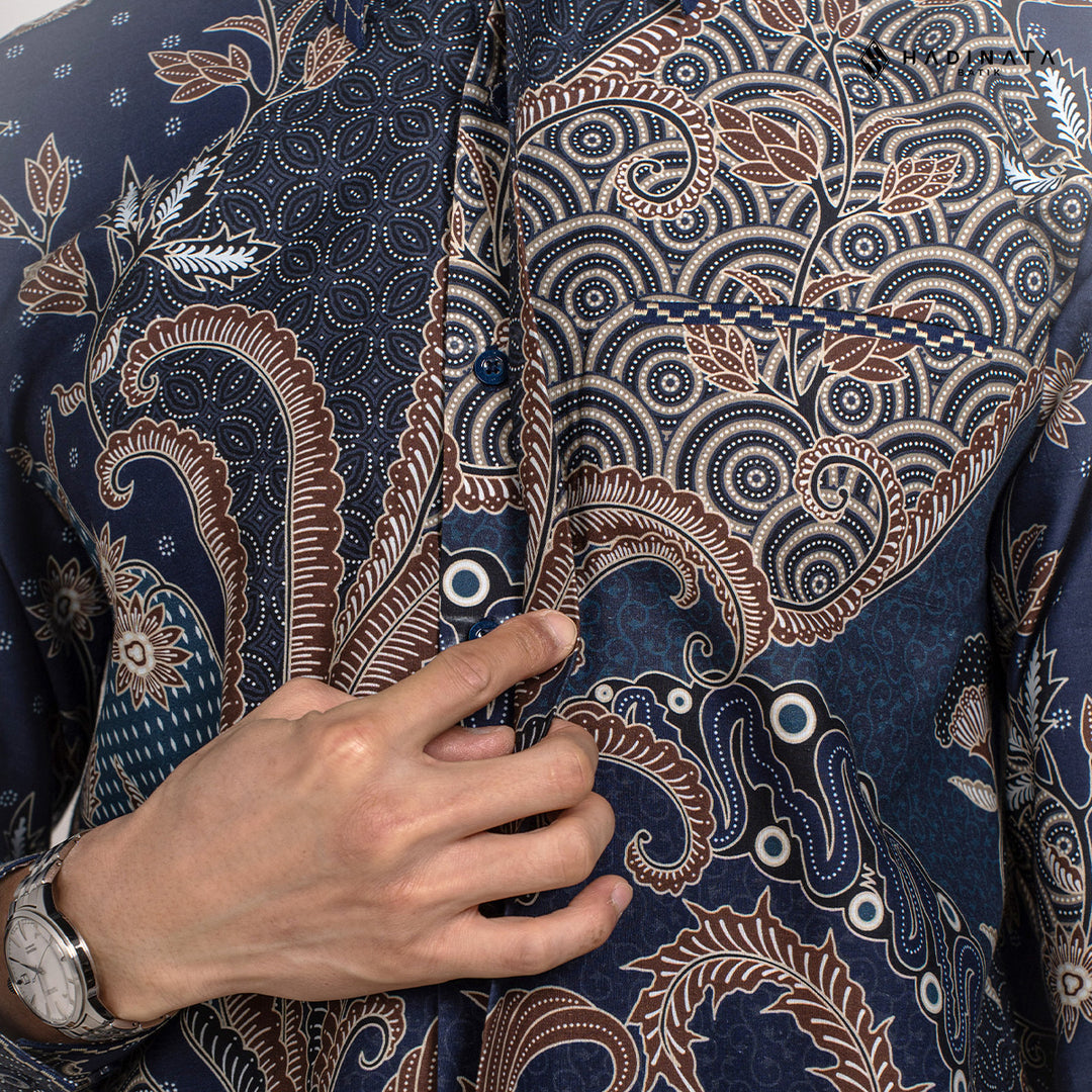 Hadinata Embroidery Batik Kemeja Panjang Omkara Navy