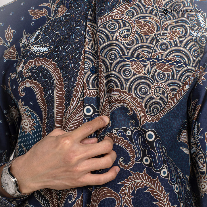 Hadinata Embroidery Batik Kemeja Panjang Omkara Navy
