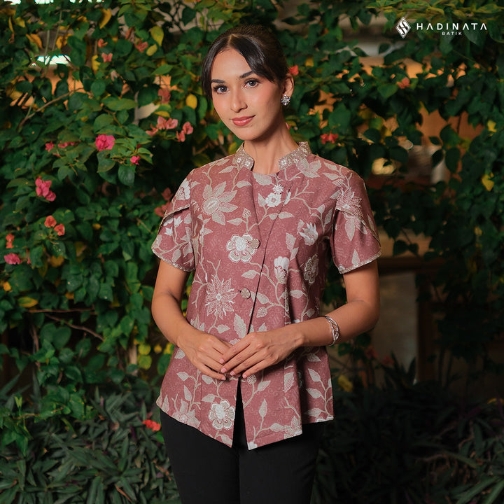 Hadinata Batik Premium Blouse Batik Wanita Lengan Pendek Superfine Sherenia Maroon