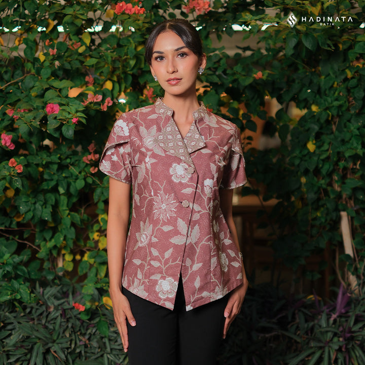 Hadinata Batik Premium Blouse Batik Wanita Lengan Pendek Superfine Sherenia Maroon