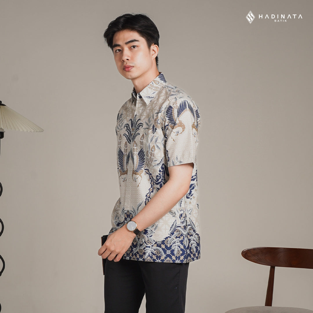 Hadinata Batik Premium Kemeja Batik Pria Lengan Pendek Superfine Centana Centani Cream