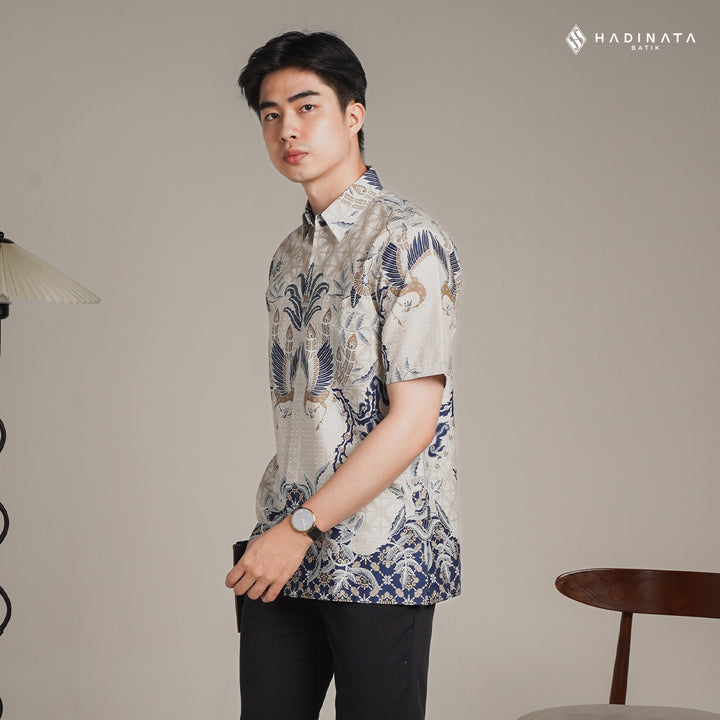 Hadinata Batik Premium Kemeja Batik Pria Lengan Pendek Superfine Centana Centani Cream