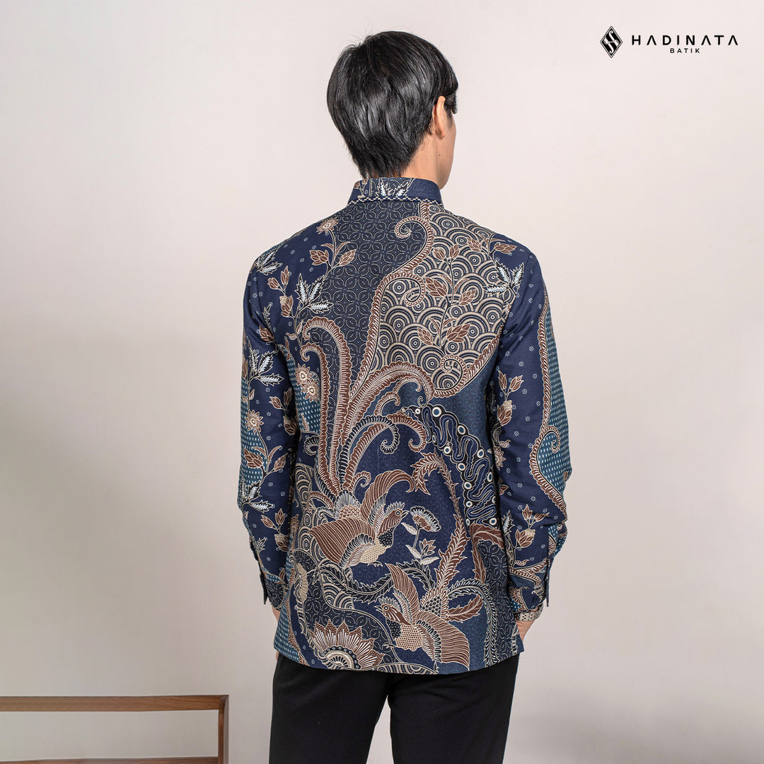Hadinata Embroidery Batik Kemeja Panjang Omkara Navy