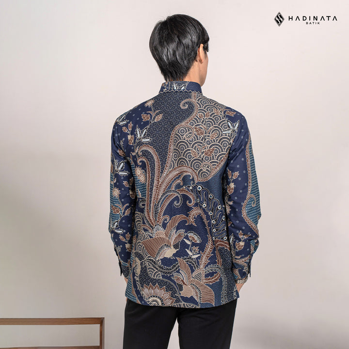 Hadinata Embroidery Batik Kemeja Panjang Omkara Navy