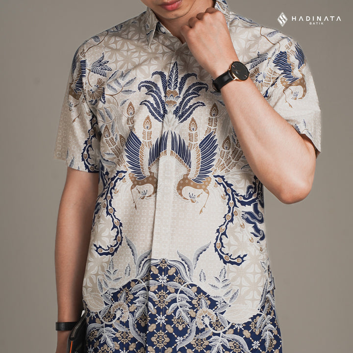 Hadinata Batik Premium Kemeja Batik Pria Lengan Pendek Superfine Centana Centani Cream