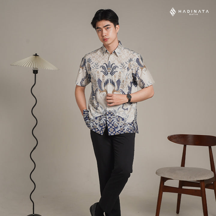 Hadinata Batik Premium Kemeja Batik Pria Lengan Pendek Superfine Centana Centani Cream