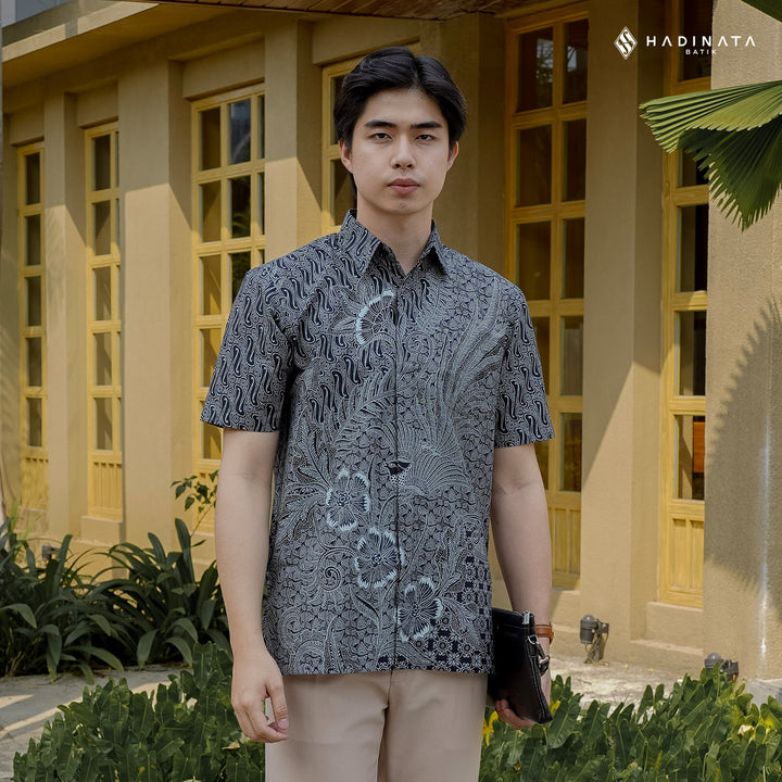 Hadinata Batik Premium Kemeja Batik Pria Lengan Pendek Superfine Akandra Black