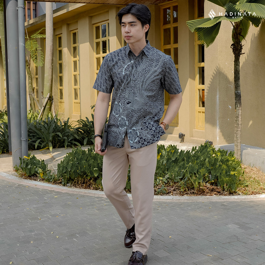 Hadinata Batik Premium Kemeja Batik Pria Lengan Pendek Superfine Akandra Black