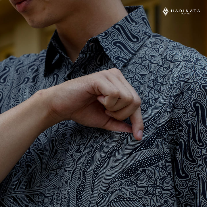 Hadinata Batik Premium Kemeja Batik Pria Lengan Pendek Superfine Akandra Black