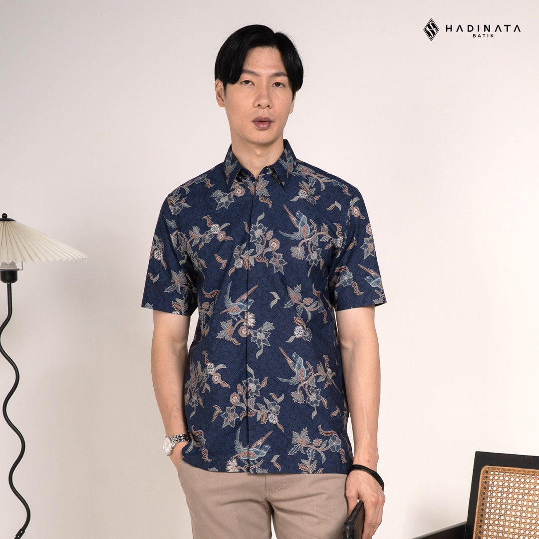 Hadinata Batik Sarimbit Set Batik Couple Rinanti Navy - Kemeja Lengan Pendek & Rok - COUPLE (KEMEJA+ROK), S - (SML) (Copy)