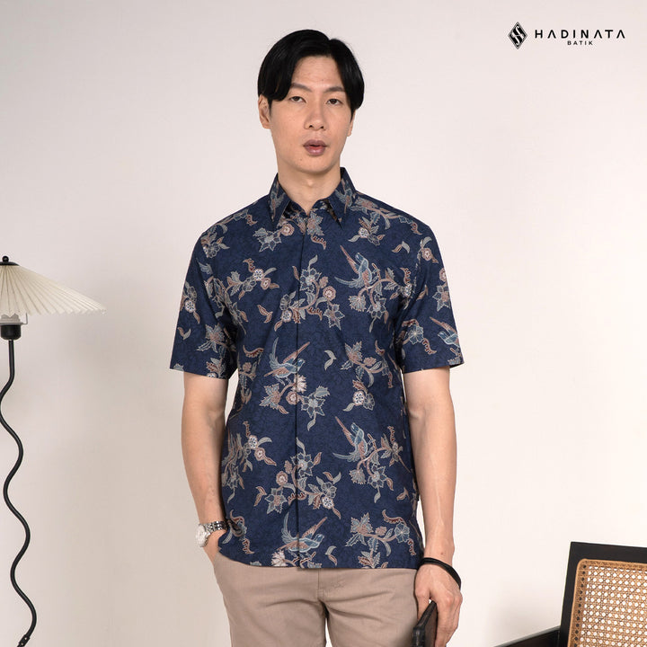 Hadinata Batik Sarimbit Set Batik Couple Rinanti Navy - Kemeja Lengan Pendek & Rok - COUPLE (KEMEJA+ROK), S - (SML) (Copy)