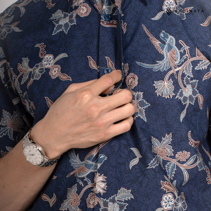 Hadinata Batik Premium Pria Kemeja Pendek Slim Fit Superfine Rinanti Navy