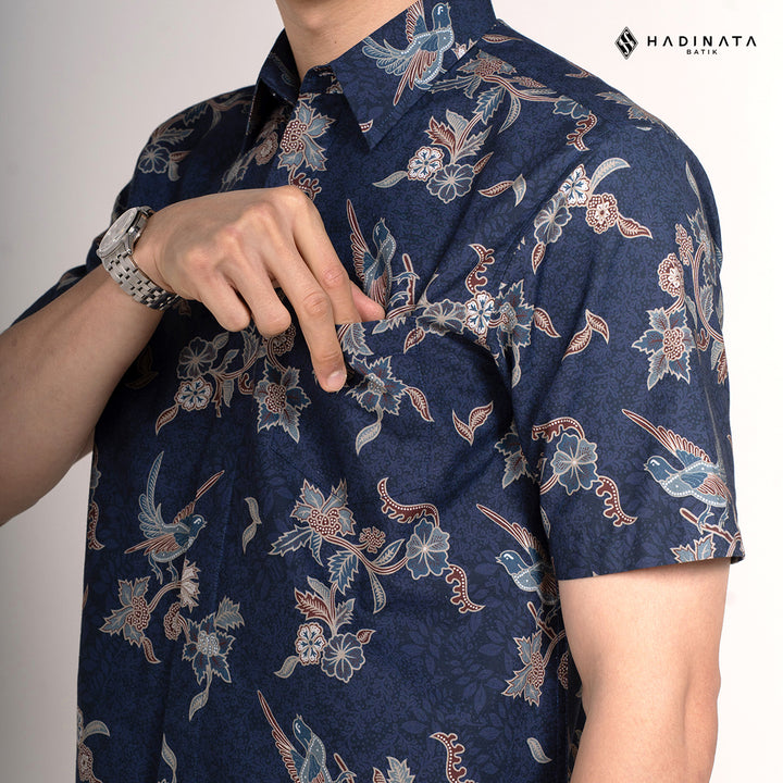 Hadinata Batik Sarimbit Set Batik Couple Rinanti Navy - Kemeja Lengan Pendek & Rok - COUPLE (KEMEJA+ROK), S - (SML) (Copy)