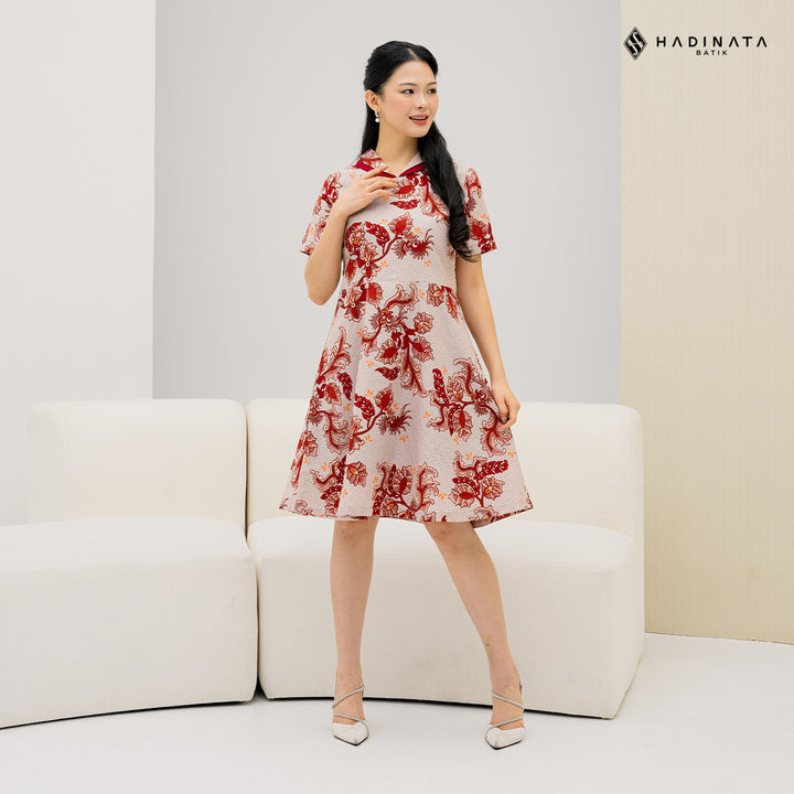Hadinata Batik Premium Dress Batik Wanita Superfine Furing Gracika Red