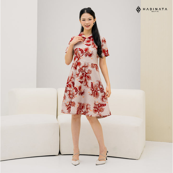 Hadinata Batik Premium Dress Batik Wanita Superfine Furing Gracika Red