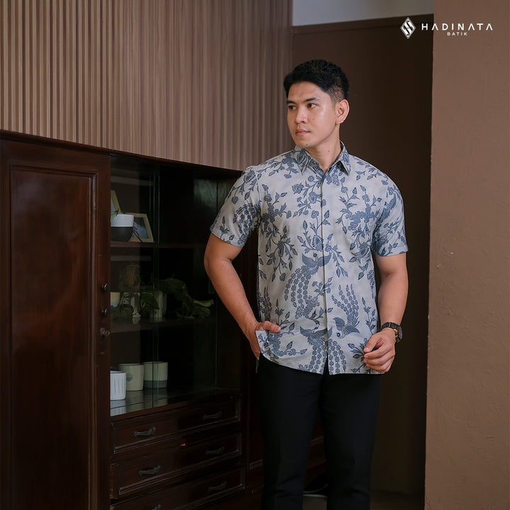 Hadinata Batik Premium Kemeja Batik Pria Lengan Pendek Superfine Wihangga Blue