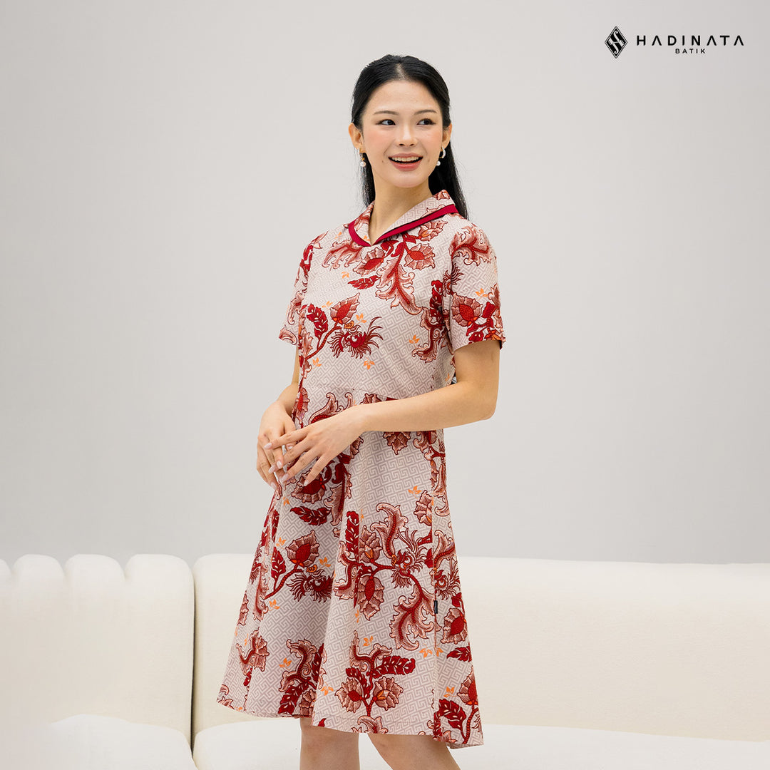 Hadinata Batik Premium Dress Batik Wanita Superfine Furing Gracika Red