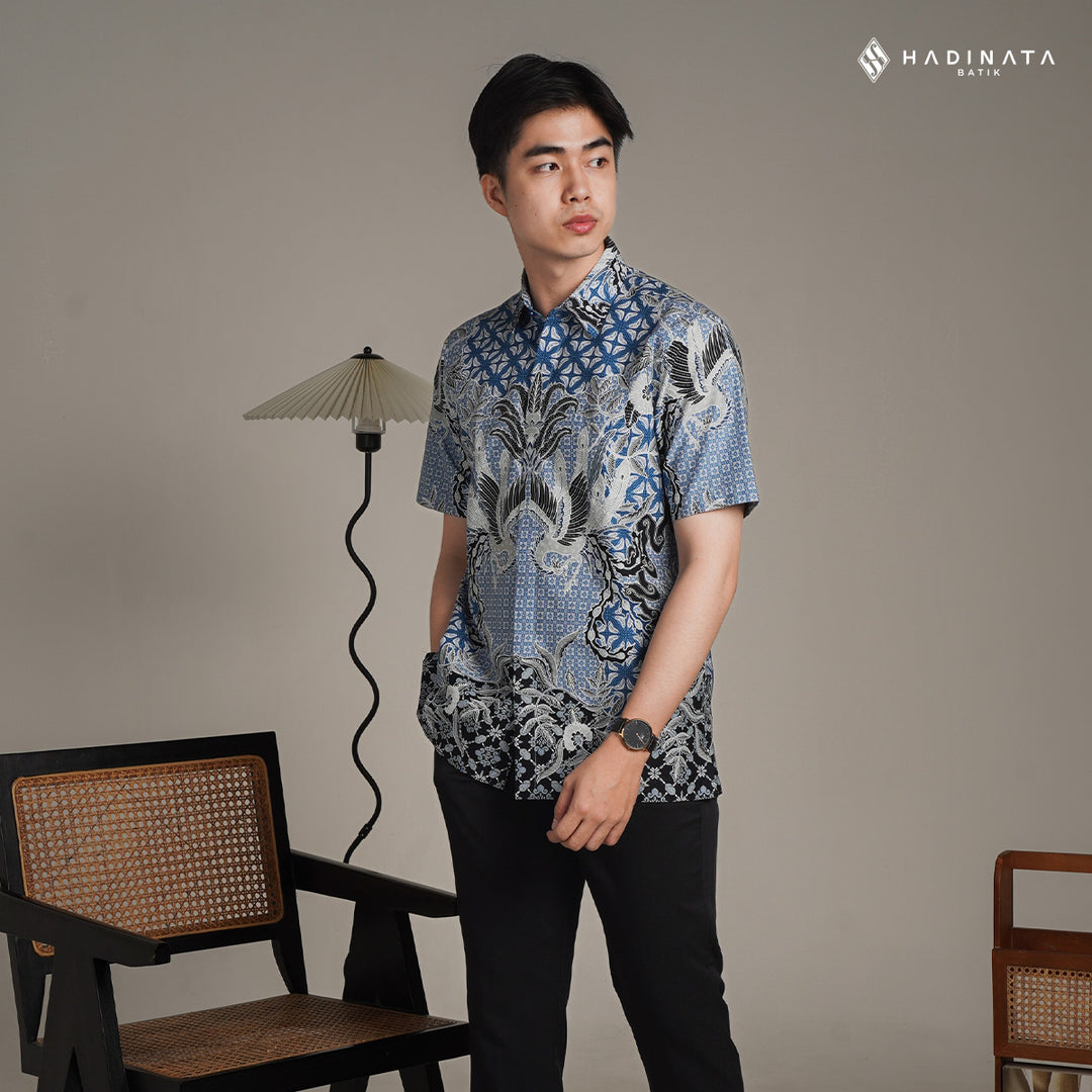 Hadinata Batik Premium Kemeja Batik Pria Lengan Pendek Superfine Centana Centani Blue