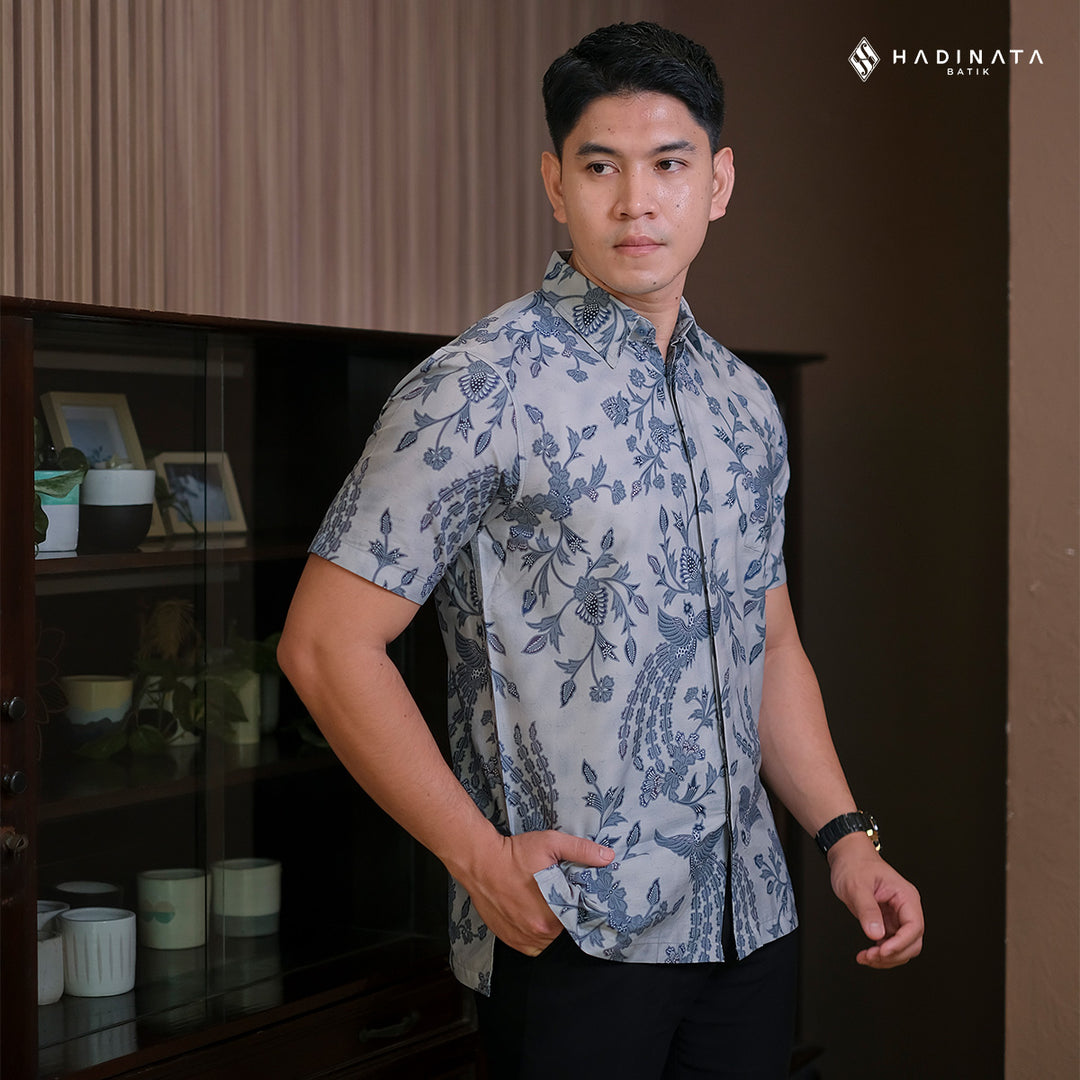 Hadinata Batik Premium Kemeja Batik Pria Lengan Pendek Superfine Wihangga Blue