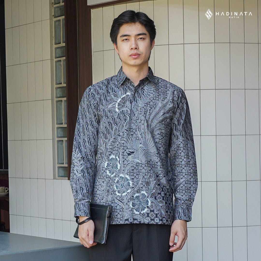 Hadinata Batik Premium Kemeja Batik Pria Lengan Panjang Superfine Furing Akandra Black