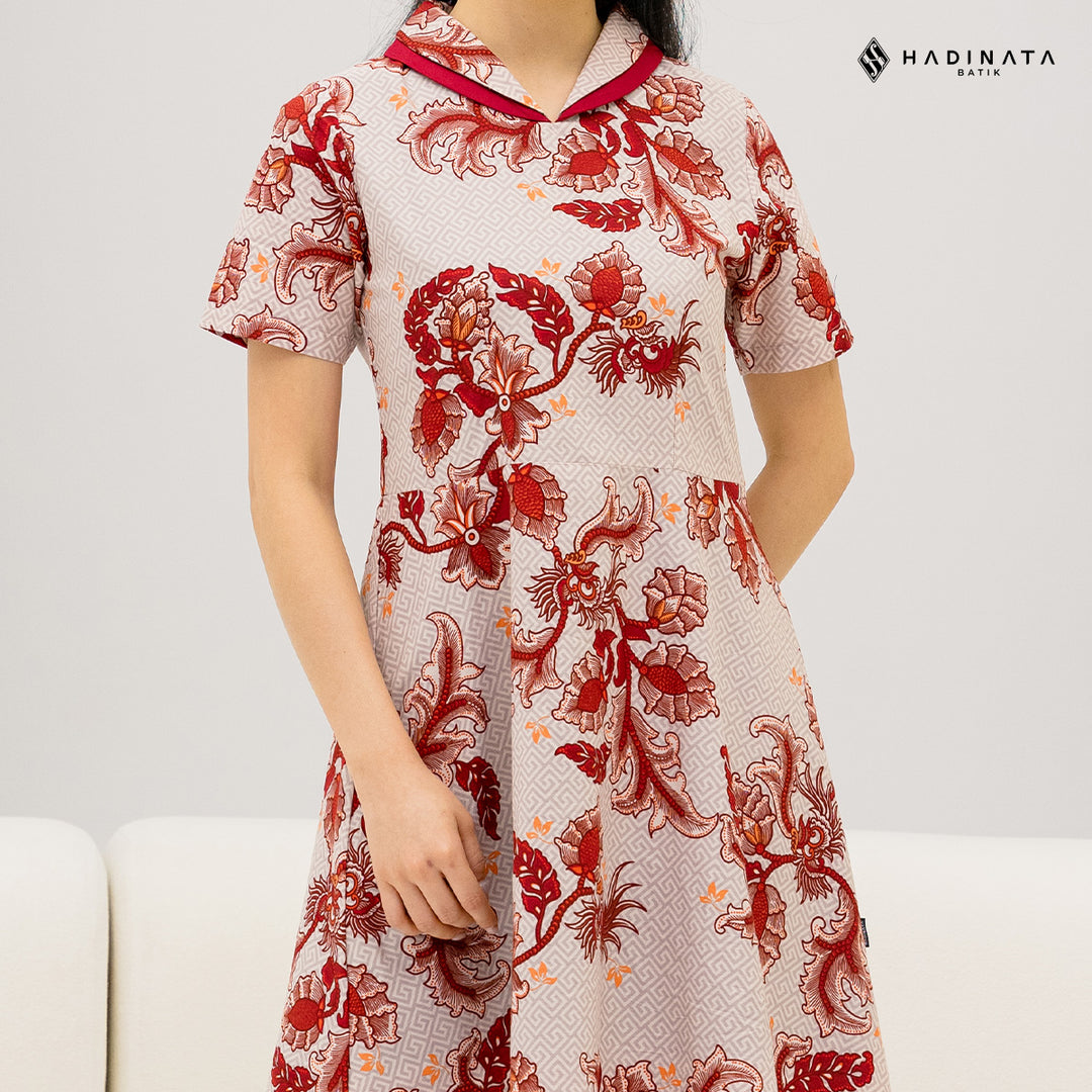 Hadinata Batik Premium Dress Batik Wanita Superfine Furing Gracika Red