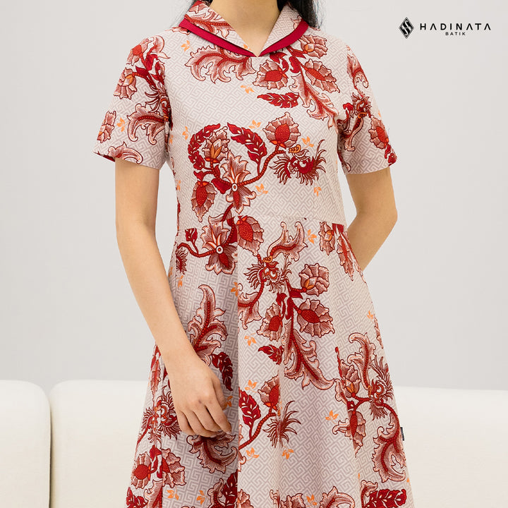 Hadinata Batik Premium Dress Batik Wanita Superfine Furing Gracika Red