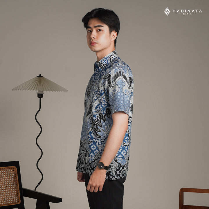Hadinata Batik Premium Kemeja Batik Pria Lengan Pendek Superfine Centana Centani Blue