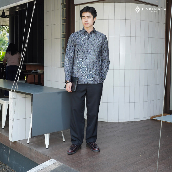 Hadinata Batik Premium Kemeja Batik Pria Lengan Panjang Superfine Furing Akandra Black