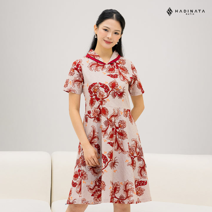 Hadinata Batik Premium Dress Batik Wanita Superfine Furing Gracika Red