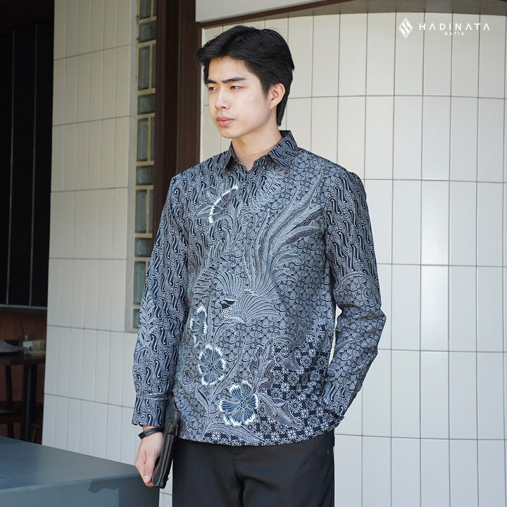 Hadinata Batik Premium Kemeja Batik Pria Lengan Panjang Superfine Furing Akandra Black