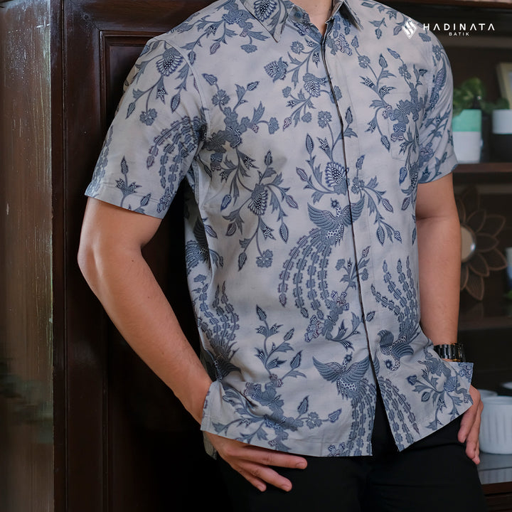 Hadinata Batik Premium Kemeja Batik Pria Lengan Pendek Superfine Wihangga Blue