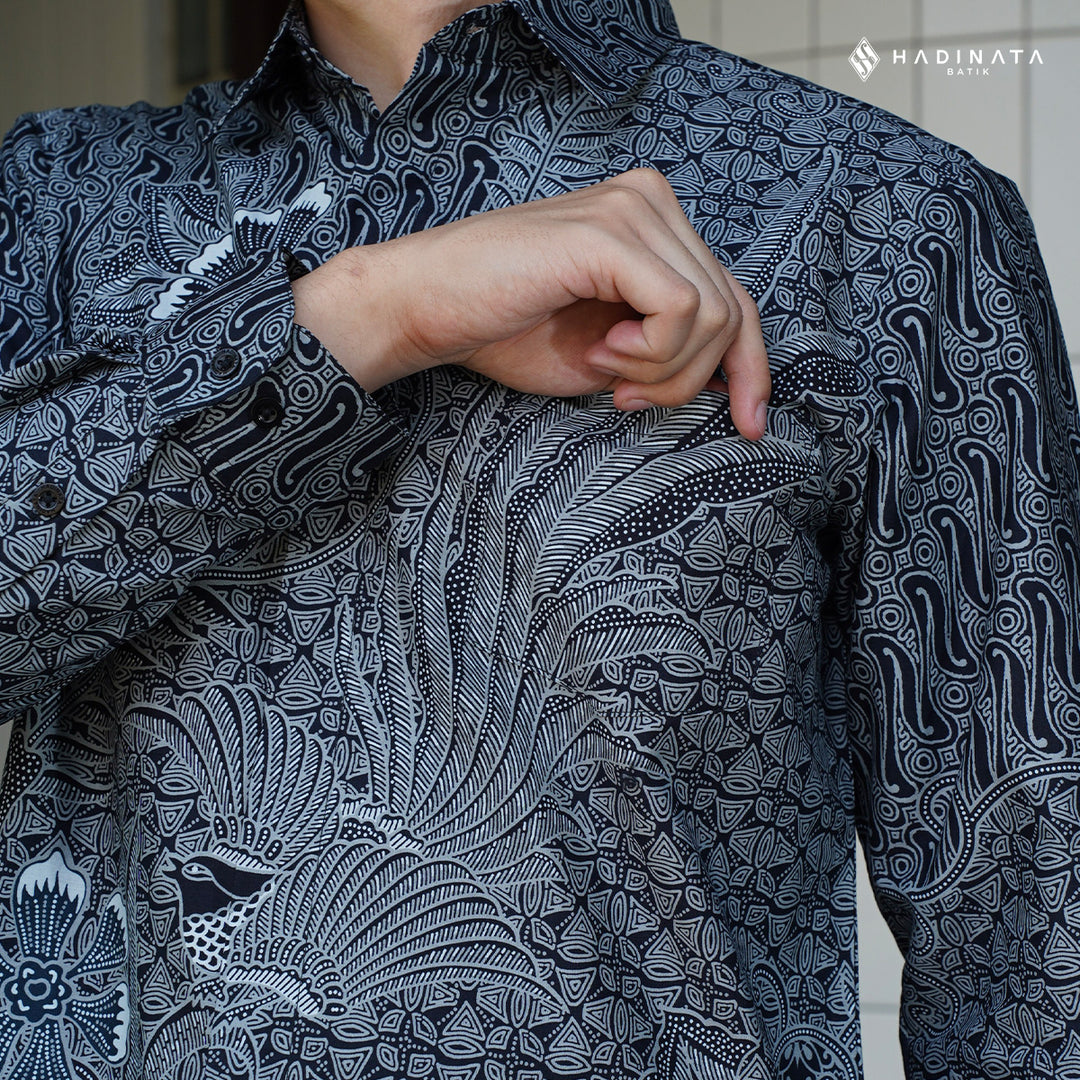 Hadinata Batik Premium Kemeja Batik Pria Lengan Panjang Superfine Furing Akandra Black