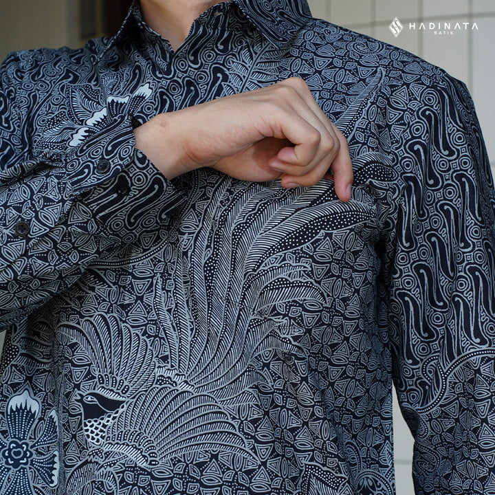 Hadinata Batik Premium Kemeja Batik Pria Lengan Panjang Superfine Furing Akandra Black