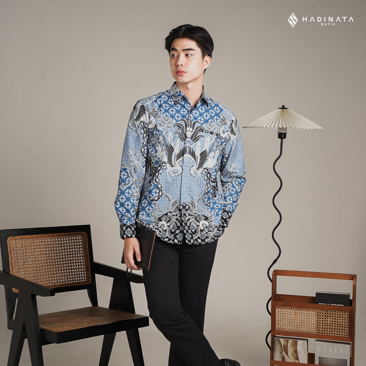 Hadinata Batik Premium Kemeja Batik Pria Lengan Panjang Superfine Furing Centana Centani Blue
