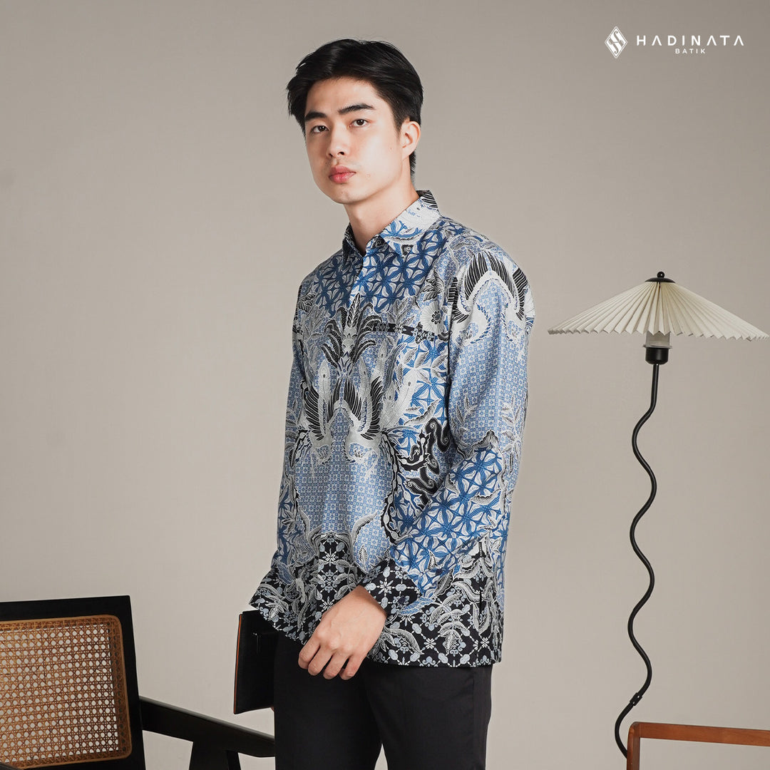 Hadinata Batik Premium Kemeja Batik Pria Lengan Panjang Superfine Furing Centana Centani Blue