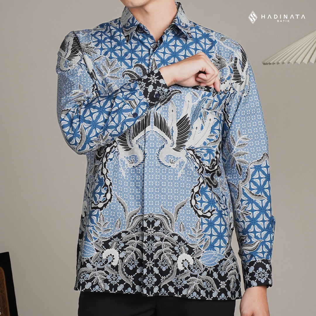 Hadinata Batik Premium Kemeja Batik Pria Lengan Panjang Superfine Furing Centana Centani Blue